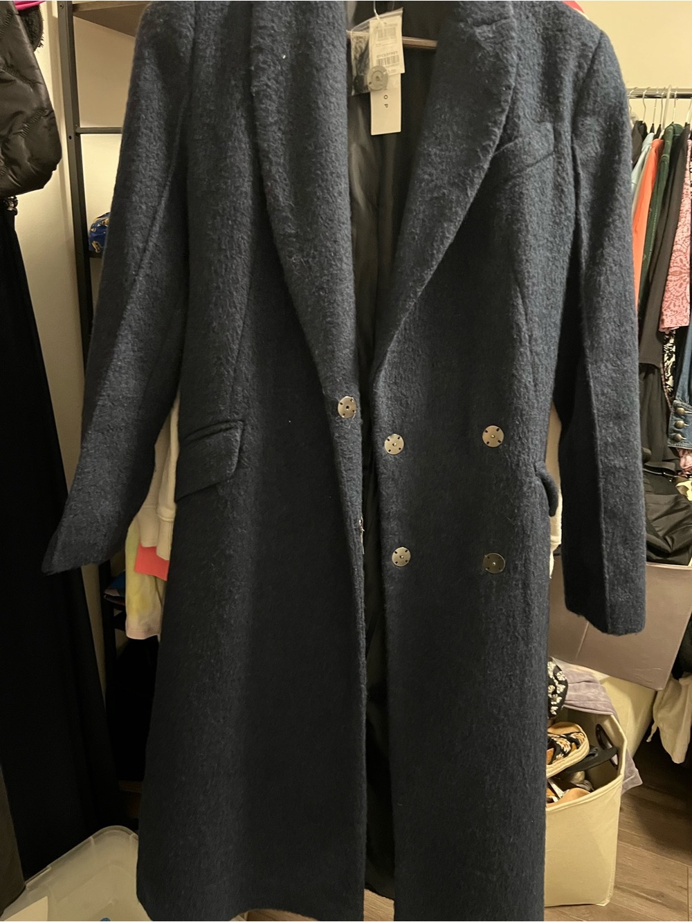 Top-shop Double Breasted Long Belted Navy Coat MSRP $150 - Picture 4 of 6